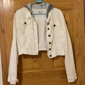 White cropped jean jacket with hood size L